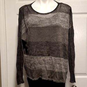 Eileen Fisher Organic Linen Women's Gray/Black Open Weave Sweater - Size Large